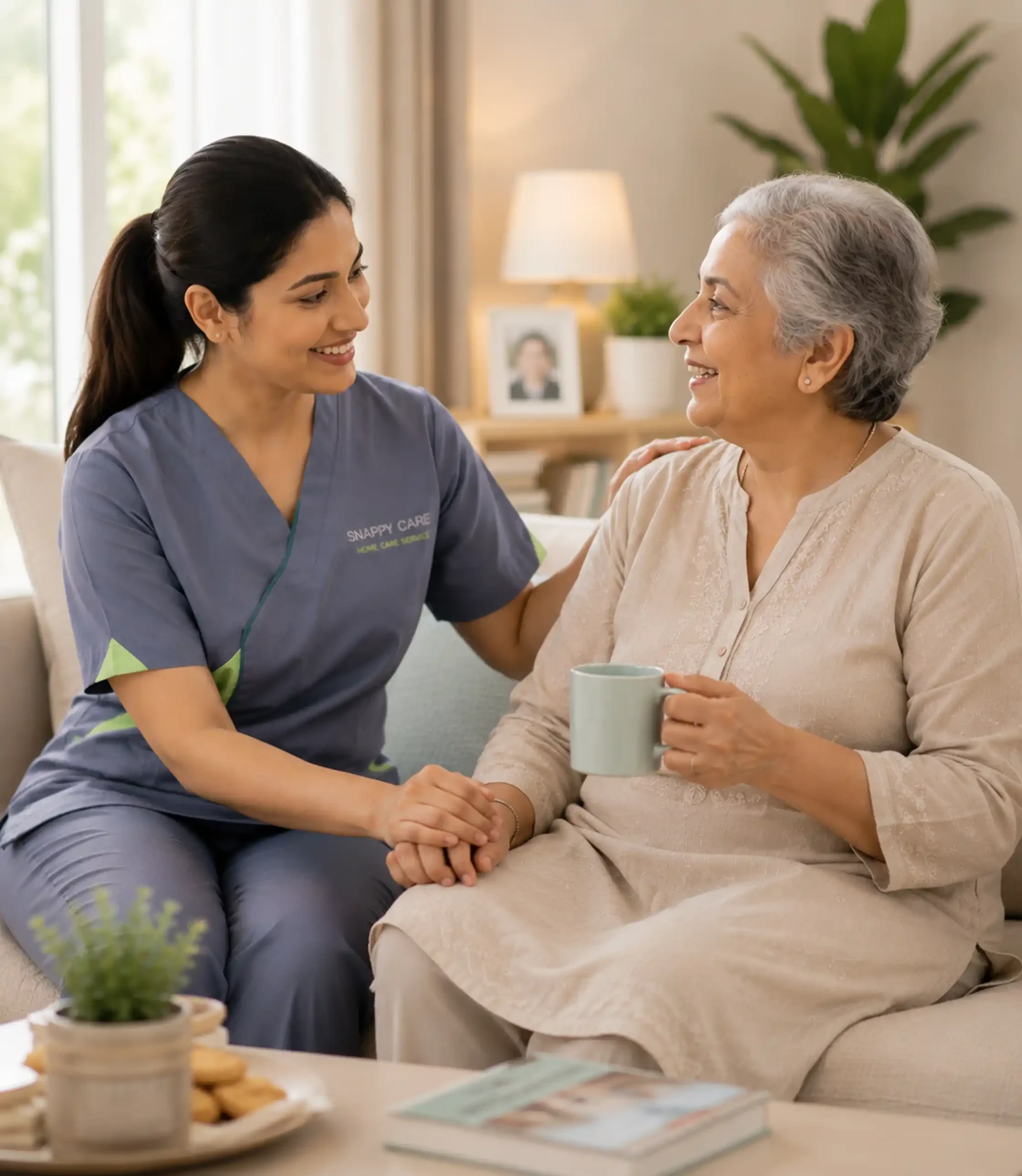 Caregiver assisting an elderly patient at home