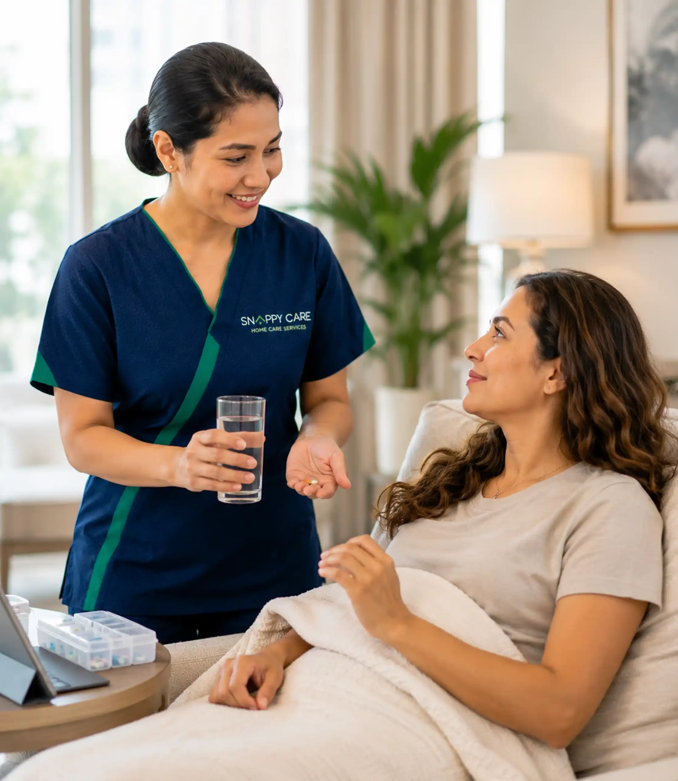 Caregiver assisting with Nursing Care at home