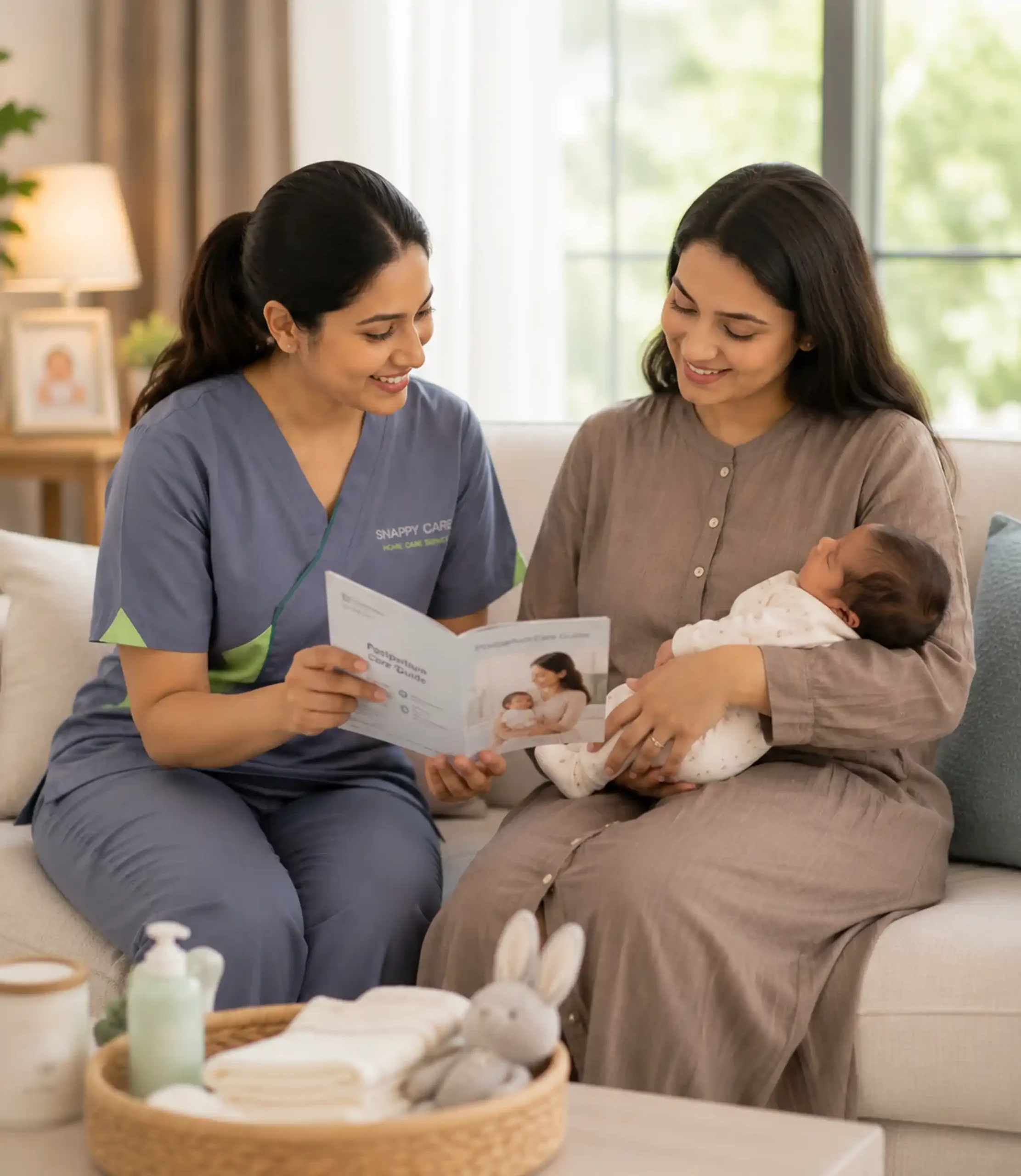 Caregiver assisting with pregnancy care at home